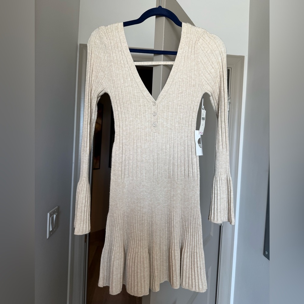 Anthropologie Cream Long Sleeve Knit Dress